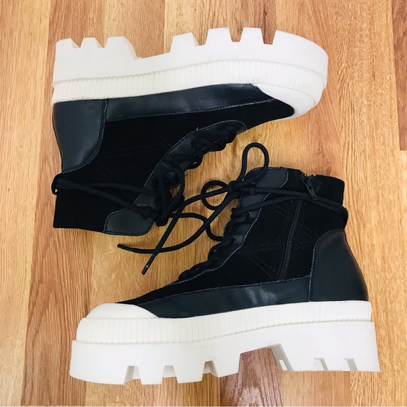 GIANNI BINI Black Leather Platform Ankle Boot Bootie Lug Sole Sneaker Size 7 New - Picture 9 of 15